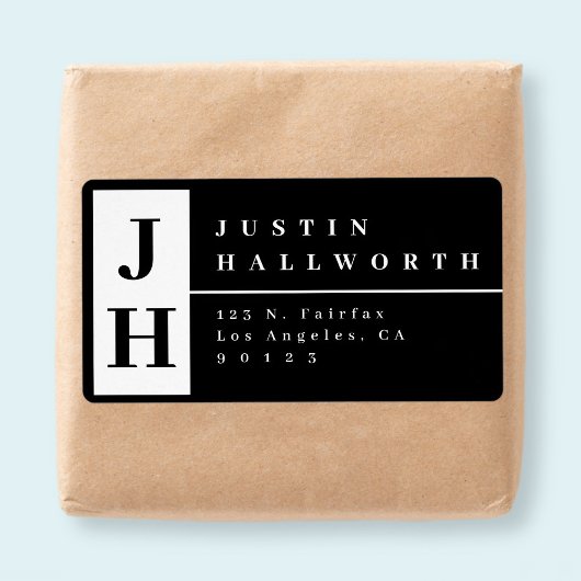 Étiquette Adresse de retour moderne et élégant noir et blanc