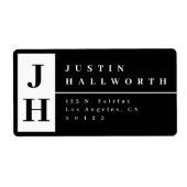 Étiquette Adresse de retour moderne et élégant noir et blanc (Devant)