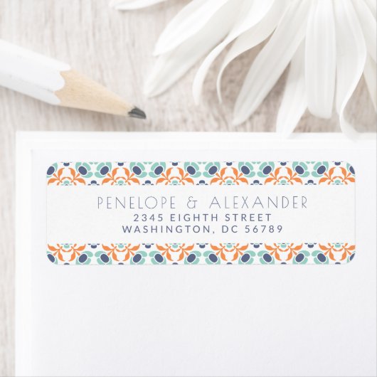 Étiquette Adresse de retour moderne Geometry Blue Orange (En situation)