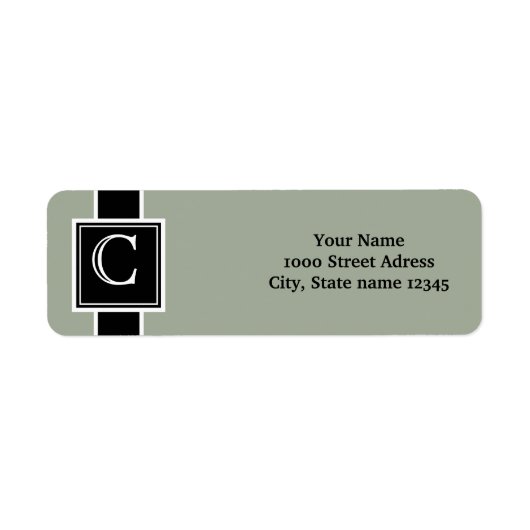 Étiquette Adresse de retour Monogramme blanc et noir (Devant)