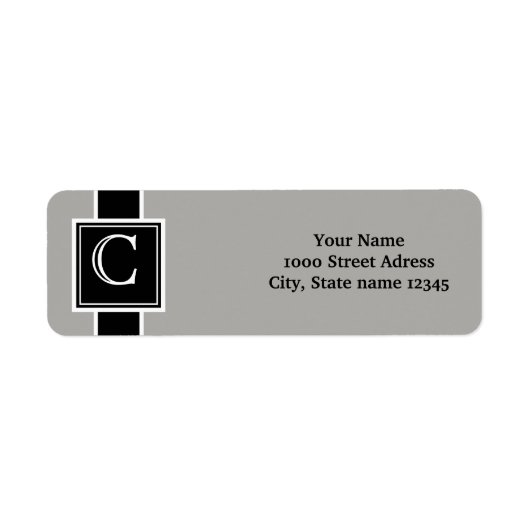 Étiquette Adresse de retour Monogramme blanc et noir (Devant)