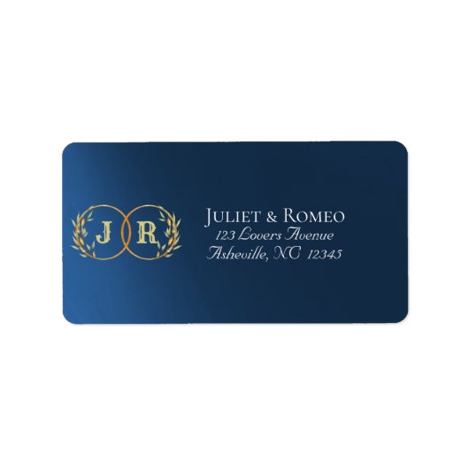 Étiquette Adresse de Retour Monogramme - Bleu Foncé (Devant)