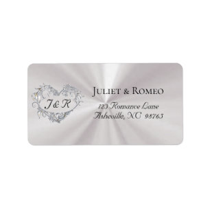 Étiquette Adresse de retour Monogramme Cœur - Perle Blanche