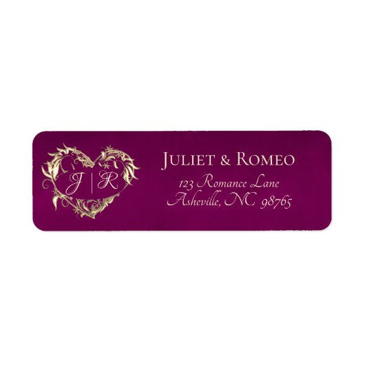 Étiquette Adresse de retour Monogramme Cœur - Prune (Devant)