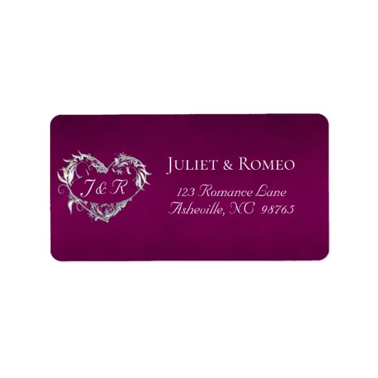 Étiquette Adresse de retour Monogramme Cœur - Prune (Devant)
