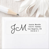 Étiquette Adresse de retour Monogramme de script blanc et no (En situation)