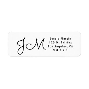 Étiquette Adresse de retour Monogramme de script blanc et no