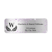 Étiquette Adresse de retour monogramme de violet argenté (Devant)