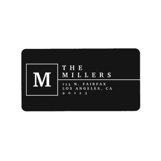 Étiquette Adresse de Retour Monogramme Moderne | Noir & Blan (Devant)