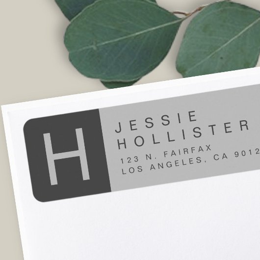 Étiquette Adresse de Retour Monogrammée Grise