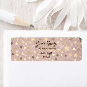Étiquette Adresse de retour motif étoile rose et or scintill