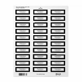 Étiquette Adresse de Retour Noir Blanc (Feuille entière)