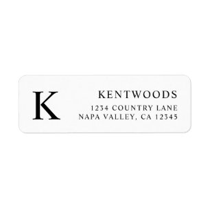 Étiquette Adresse de retour noire et blanche de monogramme