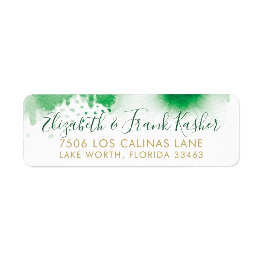Étiquette ADRESSE DE RETOUR or brillant vert kelly aquarelle (Devant)