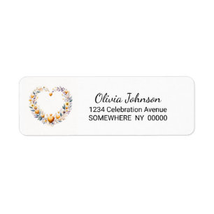 Étiquette Adresse de retour Orange Floral Heart Label
