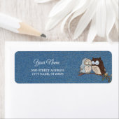 Étiquette Adresse de Retour Pailletée Chouette Bleu Mariage  (En situation)
