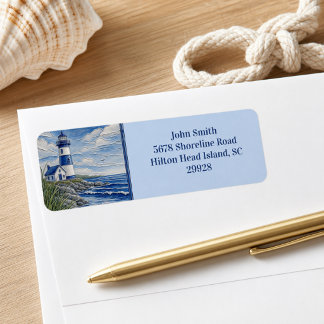 Étiquette Adresse de Retour Phare Au Bord de la Mer