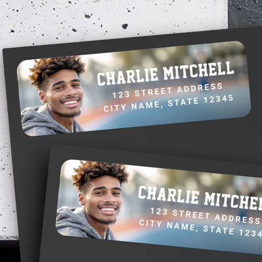 Étiquette Adresse de retour photo complète du diplômé