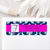 Étiquette Adresse de retour Pink Blue Mariage damassé (En situation)