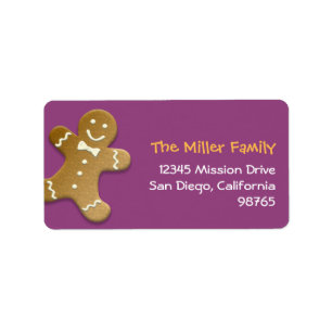 Étiquette Adresse de retour pourpre de biscuit de bonhomme