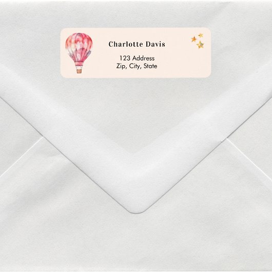 Étiquette Adresse de retour rose montgolfière