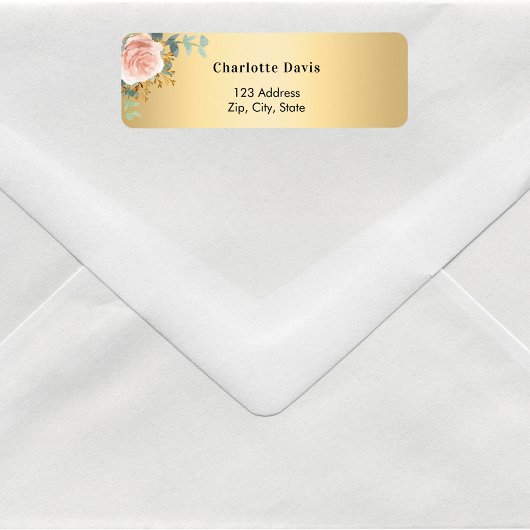 Étiquette Adresse de retour rose or fleuri vert