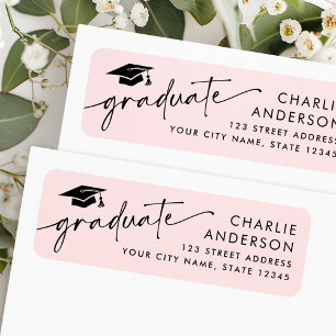 Étiquette Adresse de retour rose pâle du plafond de graduati