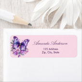 Étiquette Adresse de retour rose papillon (En situation)
