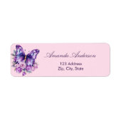 Étiquette Adresse de retour rose papillon (Devant)