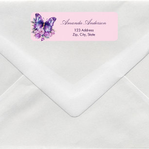 Étiquette Adresse de retour rose papillon