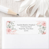 Étiquette Adresse de retour Roses d'aquarelle bleu poussiére (En situation)