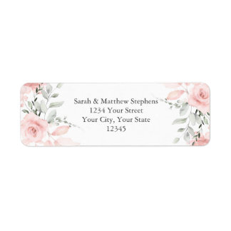 Étiquette Adresse de retour Roses d'aquarelle bleu poussiére