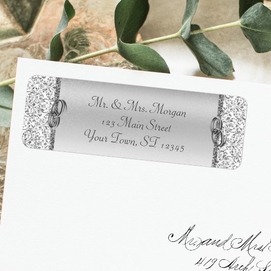 Étiquette Adresse de retour Silver Mariage damassé