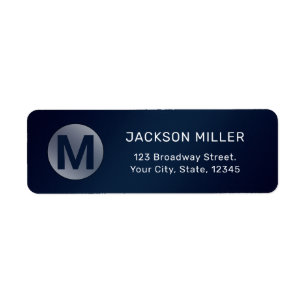 Étiquette Adresse de retour simple monogramme bleu marine