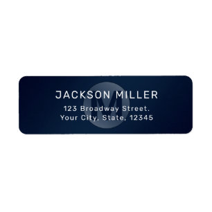 Étiquette Adresse de retour simple monogramme bleu marine