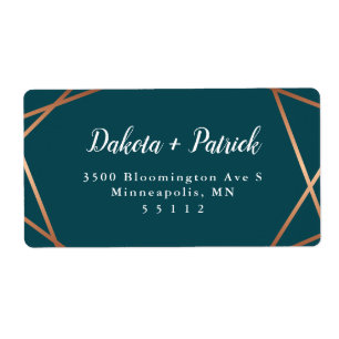 Étiquette Adresse de retour turquoise d'or géométrique