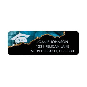 Étiquette Adresse de retour turquoise Gold Graduation