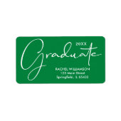 Étiquette Adresse de retour verte du script de graduation (Devant)