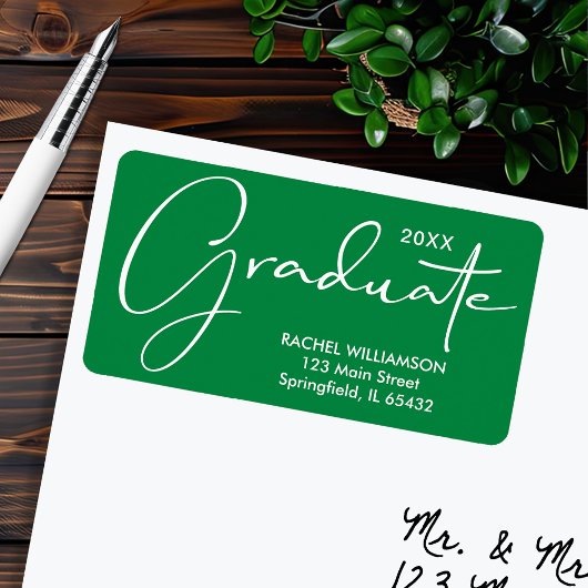 Étiquette Adresse de retour verte du script de graduation
