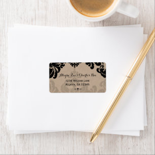 Étiquette Adresse de retour vintage Black Mariage damassé