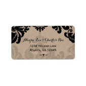 Étiquette Adresse de retour vintage Black Mariage damassé (Devant)