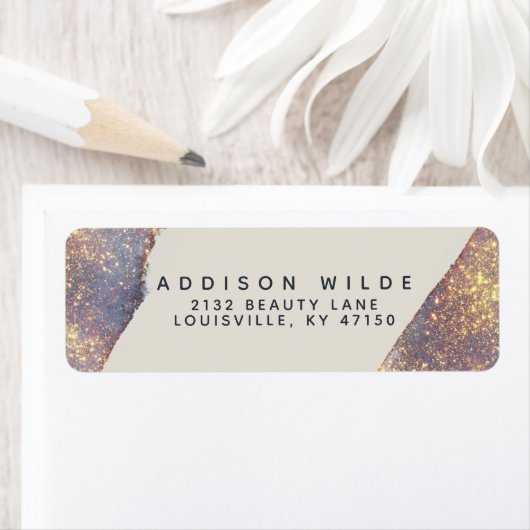 Étiquette Adresse de Retour Violet Or Iridescent Glam Glitte (En situation)
