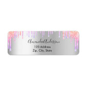 Étiquette Adresse de retour violet rose argent (Devant)