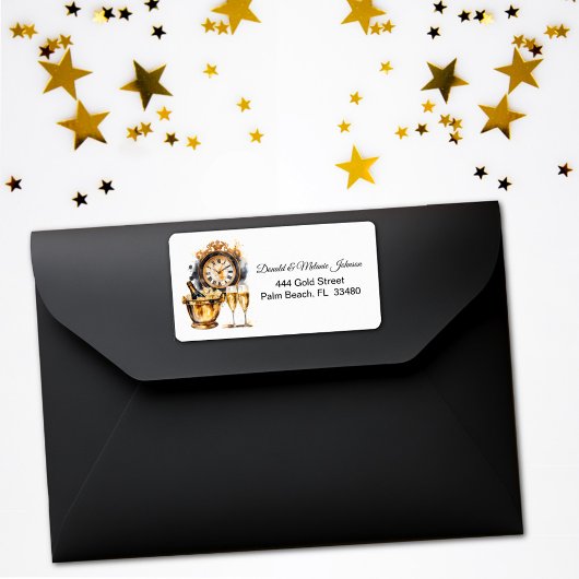 Étiquette Adresse de réveillon du Nouvel An Noir et Or