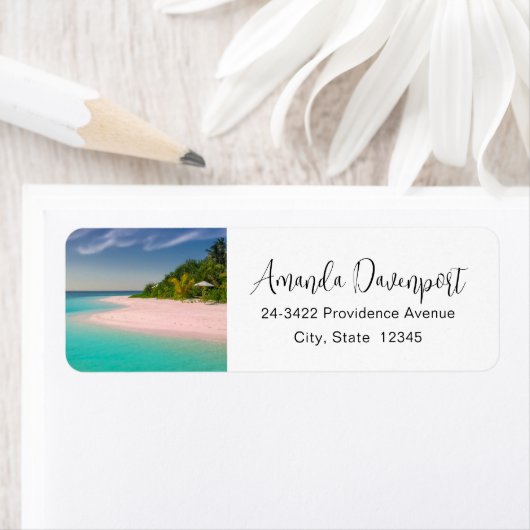 Étiquette Adresse de scène de plage tropicale Océan aigue-ma (En situation)