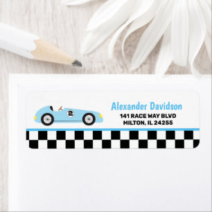 Étiquette Adresse de voiture de course bleue vintage
