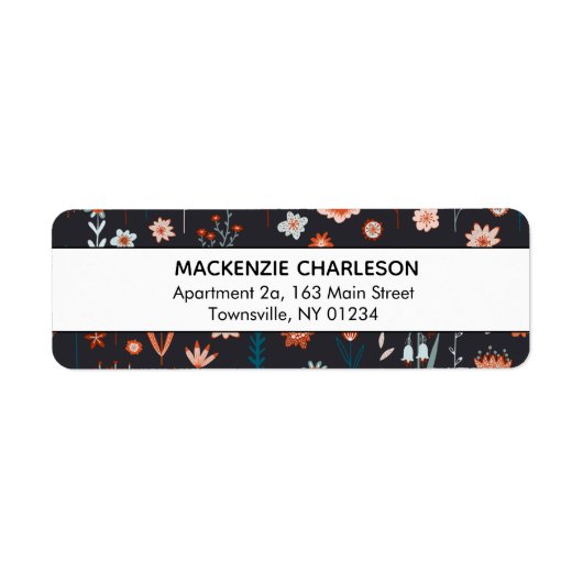 Étiquette Adresse des fleurs noires scandinaves (Devant)