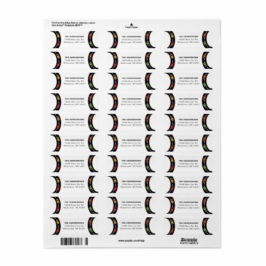 Étiquette Adresse des voitures de course (Feuille entière)