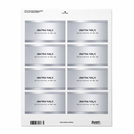 Étiquette Adresse d'expédition minimaliste argentée moderne (Feuille entière)