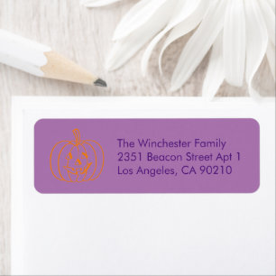 Étiquette Adresse d'Halloween citrouille mauve sculpté